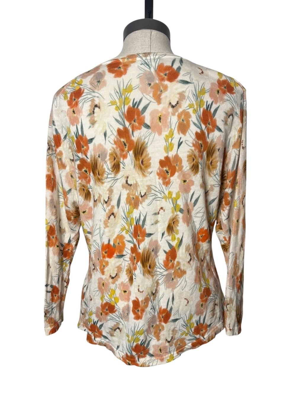 Garnet Hill XL 100% Merino Wool Floral Cardigan Lightweight Spring Sweater - Picture 6 of 8